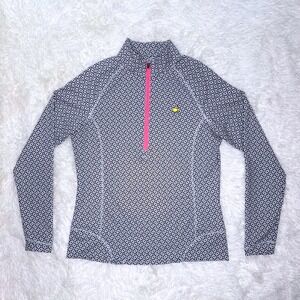 Magnolia Lane 1/4 Zip Master's Golf Pullover Black White Geo Print Women Medium